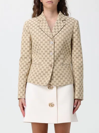 Gucci Gg Monogram Pattern Single-breasted Short Blazer In Cotton In Neutral