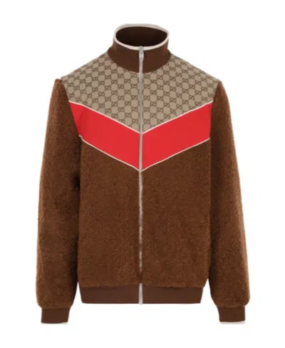 Gucci Gg Monogram-pattern Zip-up Jacket In Brown