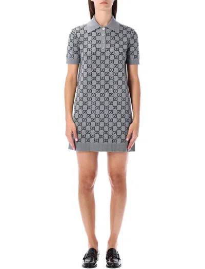 Gucci Gg Monogram Polo Reversible Mini Dress In Gray