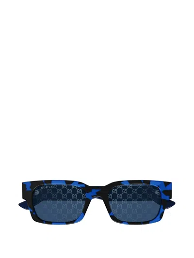 Gucci Gg Monogram Rectangle-frame Sunglasses In Blue