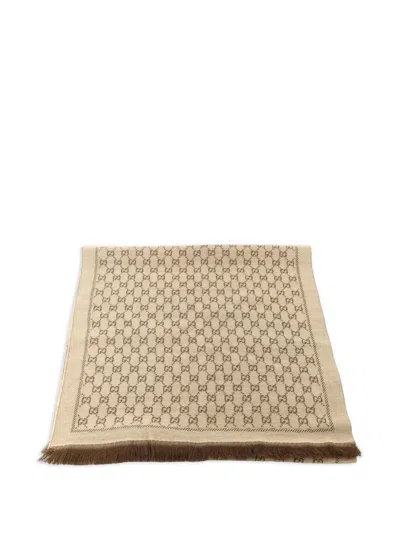 Pre-owned Gucci Gg Monogram Scarf In Neutrals
