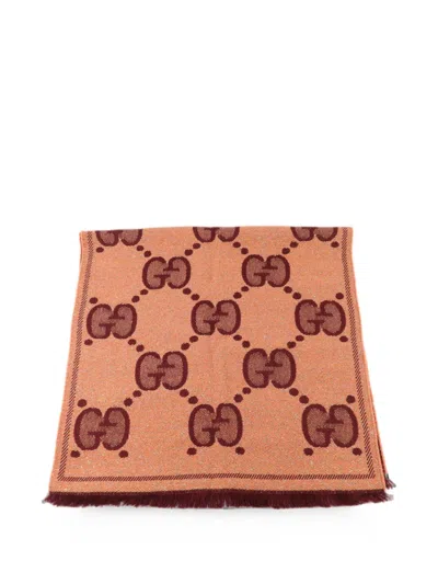 Pre-owned Gucci Gg Monogram Scarf In Orange