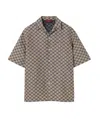 Gucci Mens Oatmilk Blue Monogram-pattern Regular-fit Linen-blend Shirt In Gray