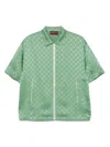 Gucci Relaxed Fit Gg Satin Zip Shirt In Green