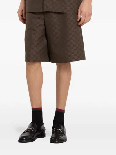 Gucci Linen Blend Gg Fabric Drawstring Shorts Size 46 In Brown