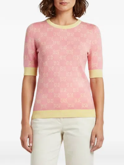 Pre-owned Gucci Gg Monogram Short-sleeved Sweater In Pink