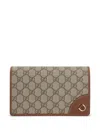 Gucci Leather Trim Wallet Detachable Strap In Neutral