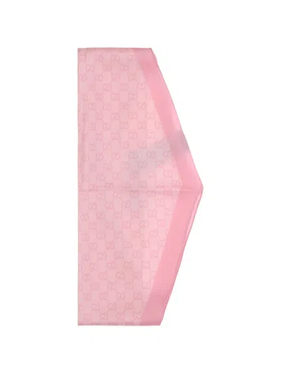Gucci Gg Monogram Silk Diamond Scarf In Pink