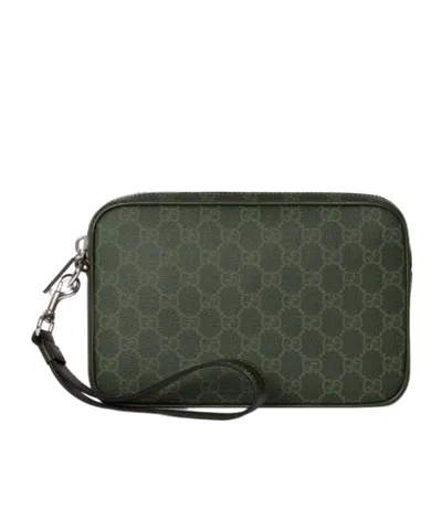 Gucci Gg Monogram Small Pouch In Green
