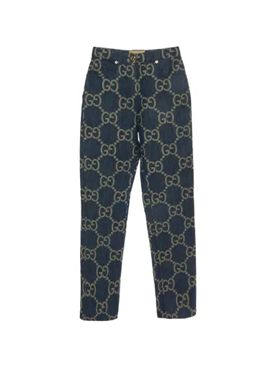 Pre-owned Gucci Gg Monogram Straight-fit Jeans In Blue