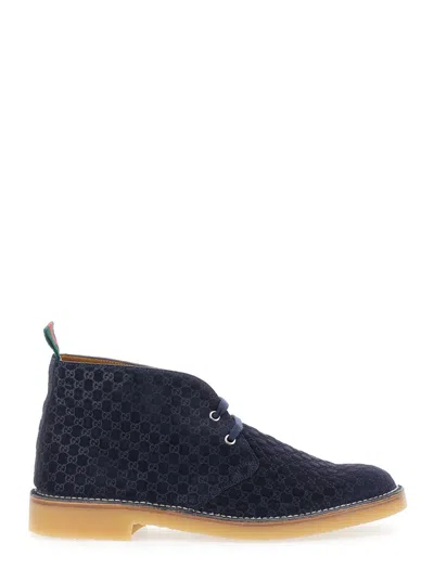 Gucci Gg Monogram Suede Ankle Boot In Blue