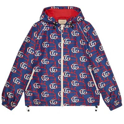 Pre-owned Gucci Gg Monogram Supreme Hooded Jacket 'blue' | Men's Size 46