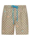 Gucci Men Nylon Swim Trunks With All-over Gg Logo In Gray