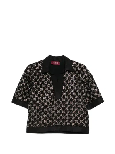 Gucci Women Lightweight Lame Wool Tweed Top In Black