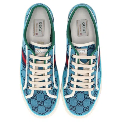Pre-owned Gucci 'gg' Monogram Web Stripe 1977 Tennis Canvas Sneakers In Gray