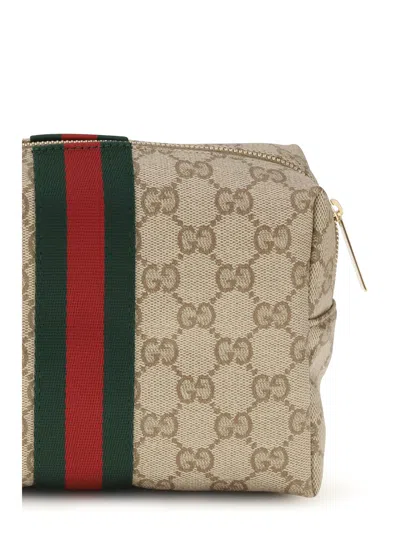 Gucci Gg Monogram With Web Stripe Clutch In Brown