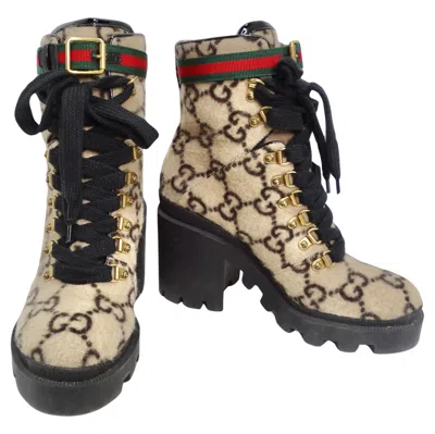 Pre-owned Gucci Gg Monogram Wool Ankle Boots In Black