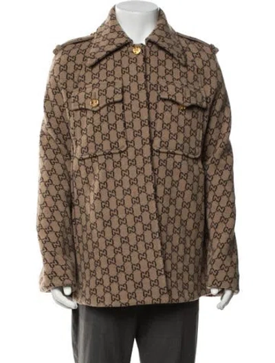 Pre-owned Gucci Gg Monogram Wool Cape In Brown