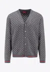 Gucci Wool And Silk Cardigan With Gg Motif In Gray