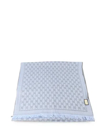 Pre-owned Gucci Gg Monogram Wool Scarf In Blue