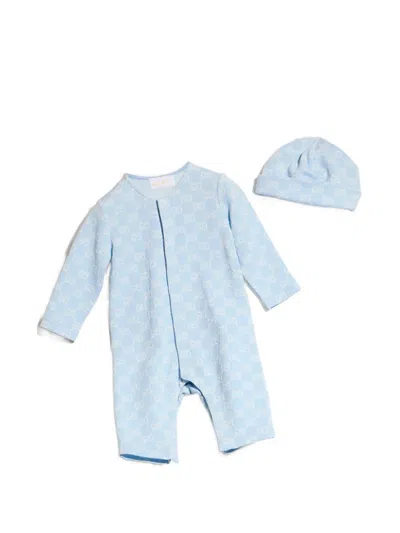 Gucci Babies' Gg Monogram-pattern Romper And Beanie Set In Blue