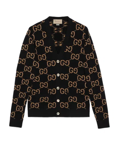 Gucci Gg Motif Button-up Cardigan In Black