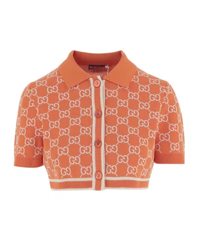 Gucci Gg Motif Cotton Polo Shirt In Multi