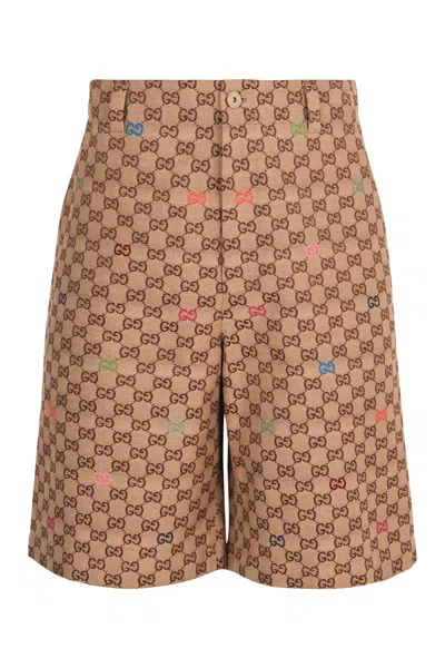 Gucci Gg Motif Fabric Shorts In Brown