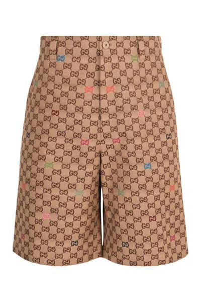Gucci Gg Motif Fabric Shorts In Brown