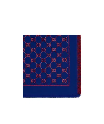 Gucci Gg Motif Lamé Scarf In Blue