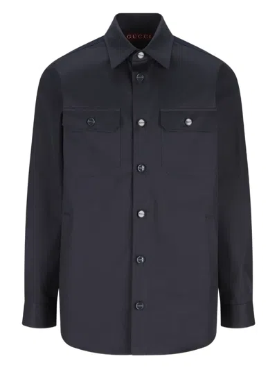 Gucci Gg-motif Long-sleeve Shirt In Blue
