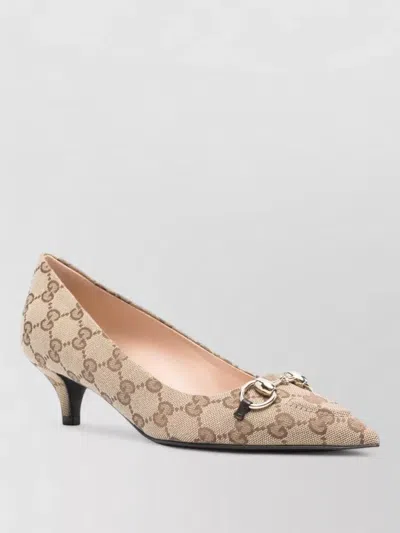 Gucci Gg Motif Pumps Kitten Heel Metal Detail In Gold