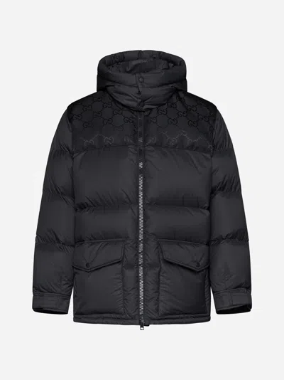 Gucci Ripstop Nylon Down Jacket W/ Gg Details In Black
