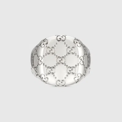 Gucci Gg Motif Signet Ring In Silver