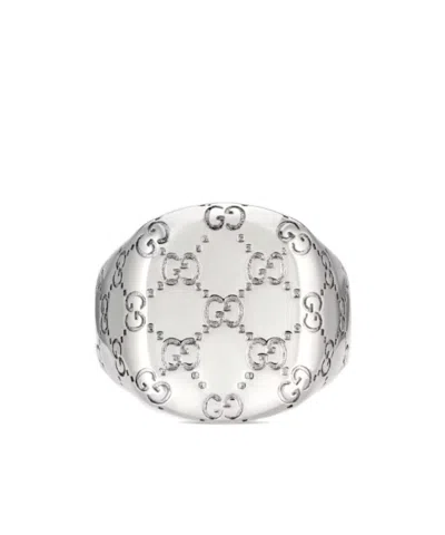 Gucci Gg Motif Signet Ring In Gray