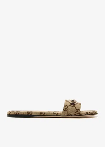 Gucci Gg Canvas Flat Sandals In Brown