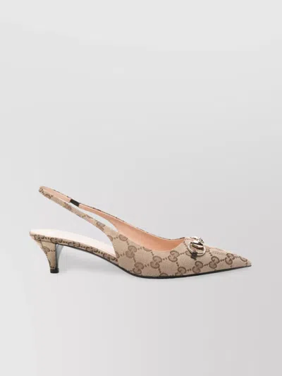 Gucci Women Gg Logo Slingback Pump With Horsebit In Brown