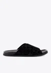 Gucci Men Black Suede Slippers