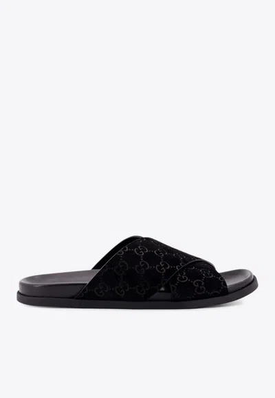 GUCCI GG MOTIF SUEDE SLIDES