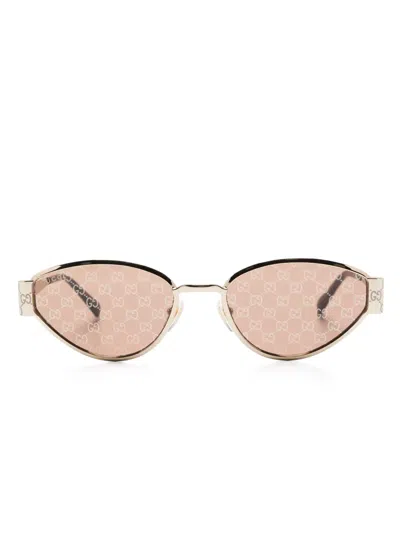 Gucci Gg-motif Sunglasses In Gold