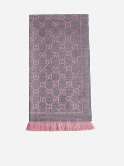 Gucci Gg Motif Wool Scarf In Gray