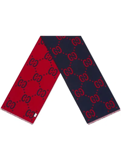 Gucci Gg Motif Wool Scarf In Red