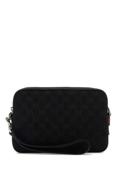 Gucci Black Gg Fabric Clutch In Pink