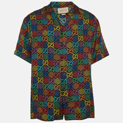 Pre-owned Gucci Gg Multicolor Psychedelic Gg Print Silk Twill Bowling Shirt L
