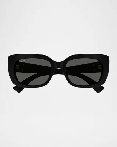 Gucci Gg Muse 55mm Rectangular Acetate Sunglasses In Black