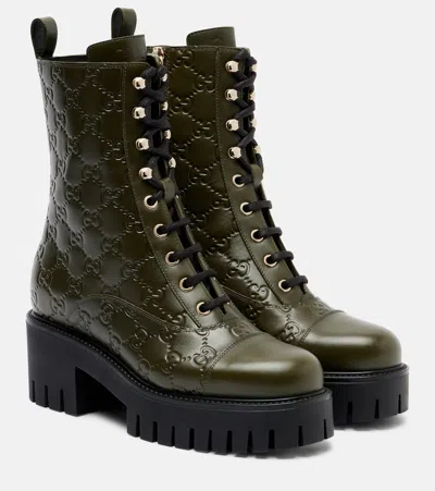 Gucci Gg New Marmont Leather Combat Boots In Green