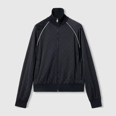 Gucci Gg Nylon And Jersey Zip Jacket In Blue