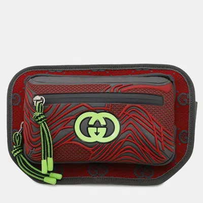 Pre-owned Gucci Gg Nylon Belt Bag Gray/red Nylon Rubber