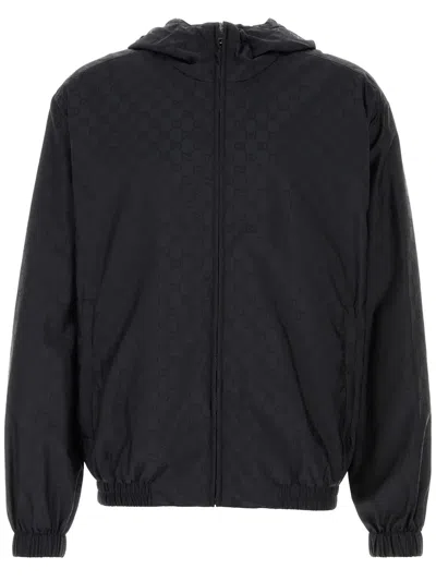 Gucci Men Gg Jacquard Nylon Zip-up Jacket In Black