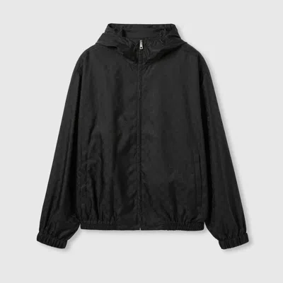 Gucci Gg Nylon Jacquard Zip Jacket In Black
